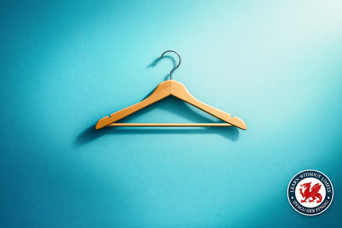 Clothes hanger against a blue background symbolising absence and perception