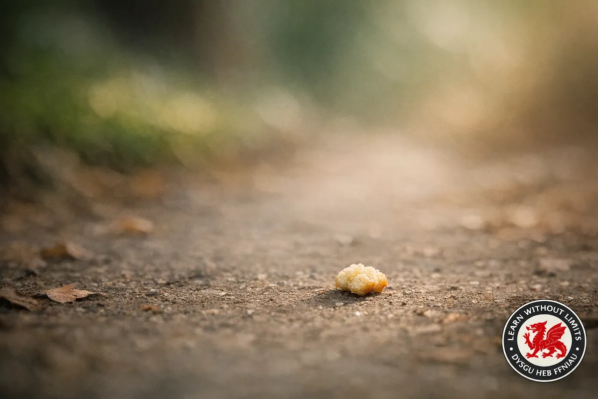 Breadcrumb on a forest path symbolising navigation and decision making